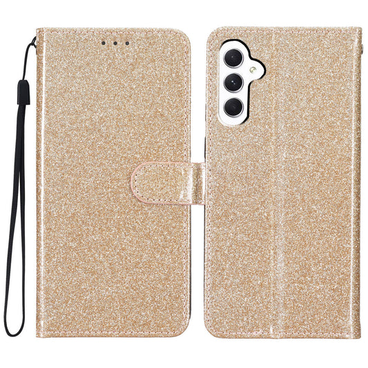 For Samsung Galaxy A16 5G / A16 4G Wallet Case Glitter Anti-Scratch Leather Phone Cover Stand - Gold