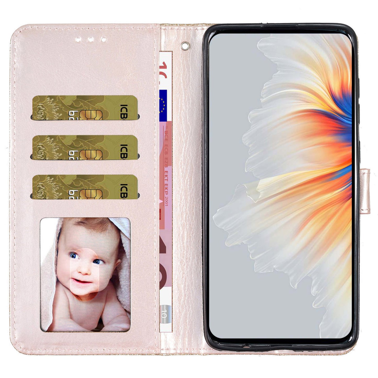 For Samsung Galaxy A16 5G / A16 4G Wallet Case Glitter Anti-Scratch Leather Phone Cover Stand - Gold