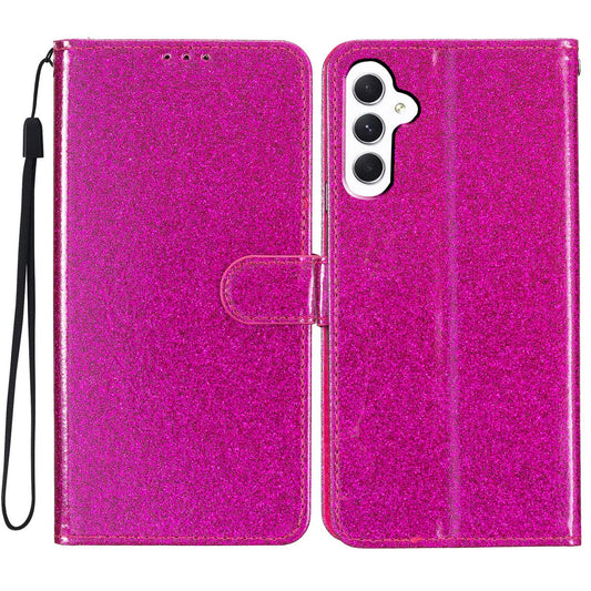 For Samsung Galaxy A16 5G / A16 4G Wallet Case Glitter Anti-Scratch Leather Phone Cover Stand - Rose