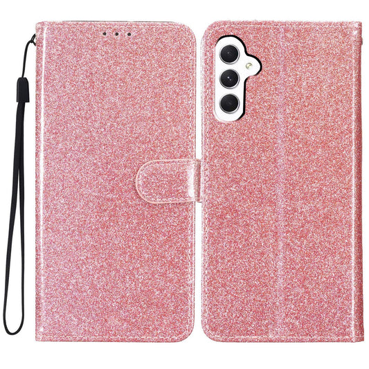For Samsung Galaxy A16 5G / A16 4G Wallet Case Glitter Anti-Scratch Leather Phone Cover Stand - Rose Gold