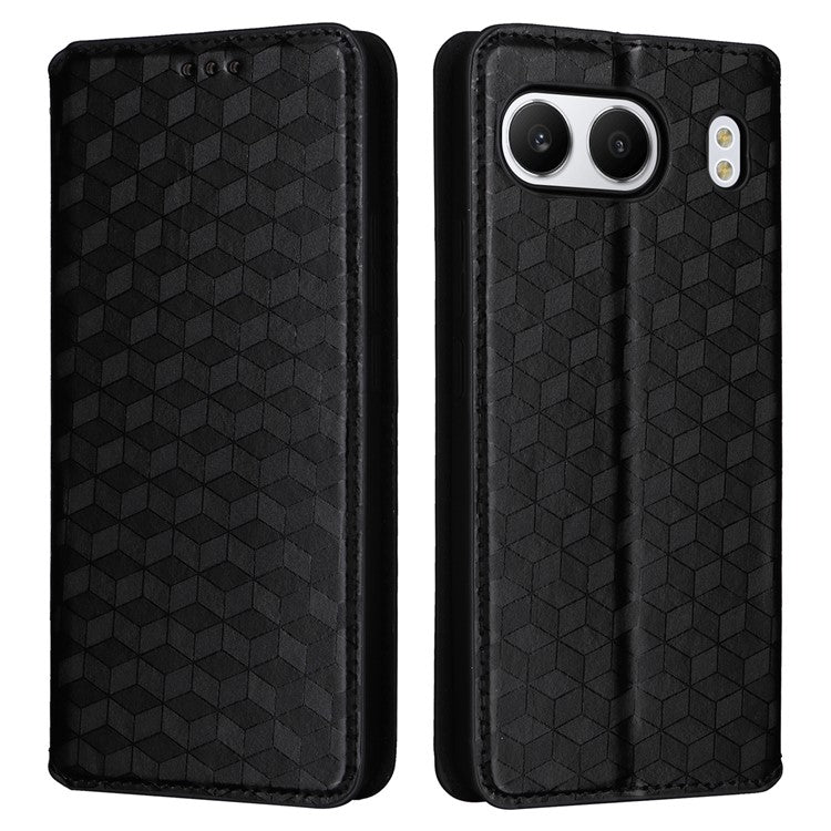 For OnePlus Nord 4 Wallet Case Rhombus Imprinted Leather Phone Cover - Black
