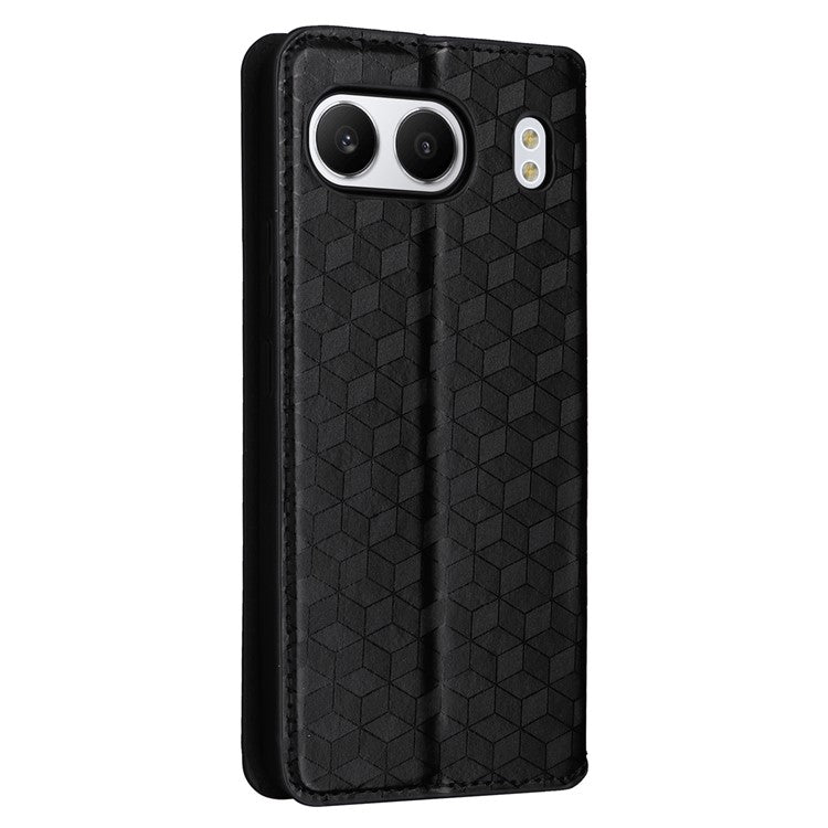 For OnePlus Nord 4 Wallet Case Rhombus Imprinted Leather Phone Cover - Black
