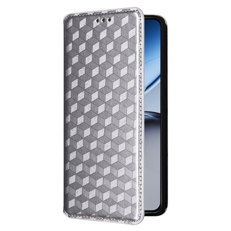 For OnePlus Nord 4 Wallet Case Rhombus Imprinted Leather Phone Cover - Silver