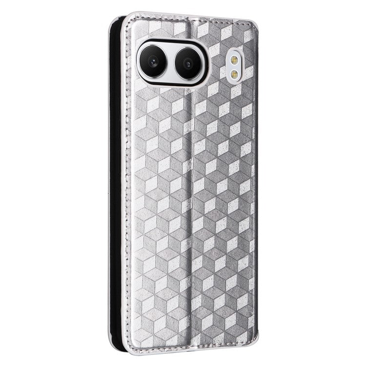 For OnePlus Nord 4 Wallet Case Rhombus Imprinted Leather Phone Cover - Silver