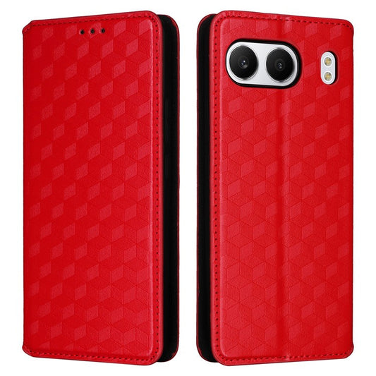 For OnePlus Nord 4 Wallet Case Rhombus Imprinted Leather Phone Cover - Red