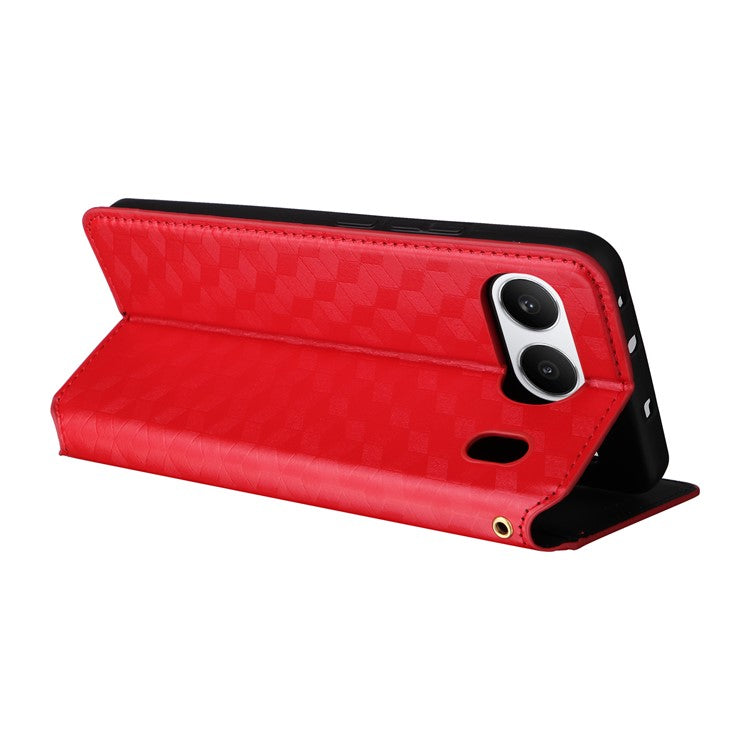 For OnePlus Nord 4 Wallet Case Rhombus Imprinted Leather Phone Cover - Red