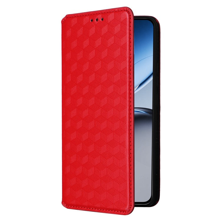 For OnePlus Nord 4 Wallet Case Rhombus Imprinted Leather Phone Cover - Red