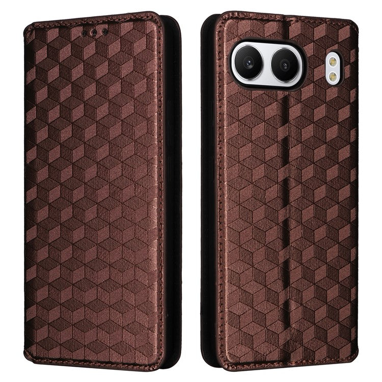 For OnePlus Nord 4 Wallet Case Rhombus Imprinted Leather Phone Cover - Brown