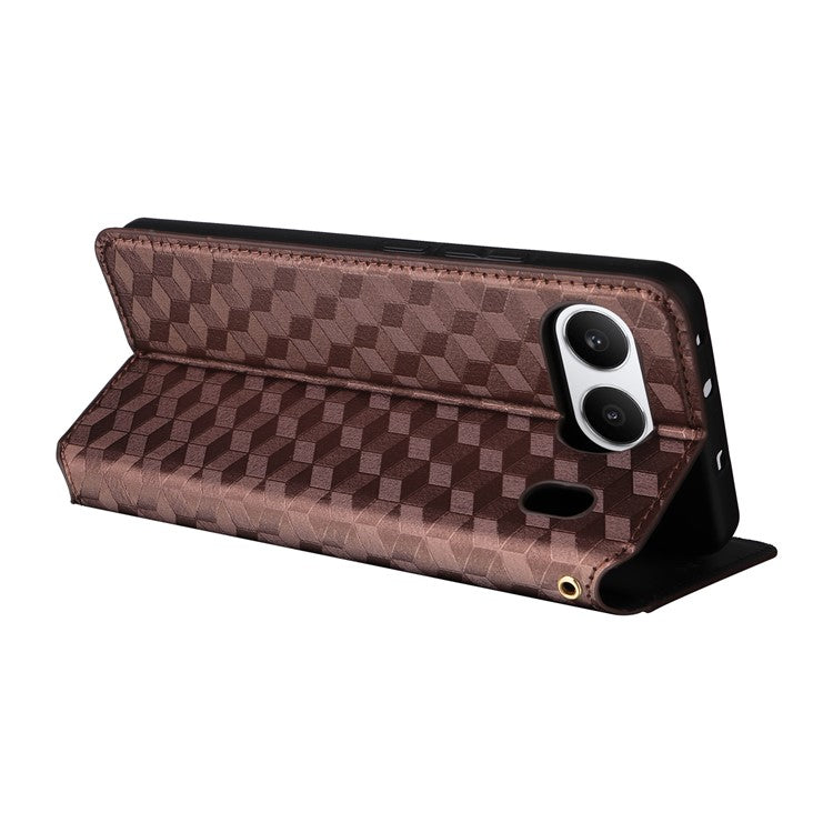 For OnePlus Nord 4 Wallet Case Rhombus Imprinted Leather Phone Cover - Brown