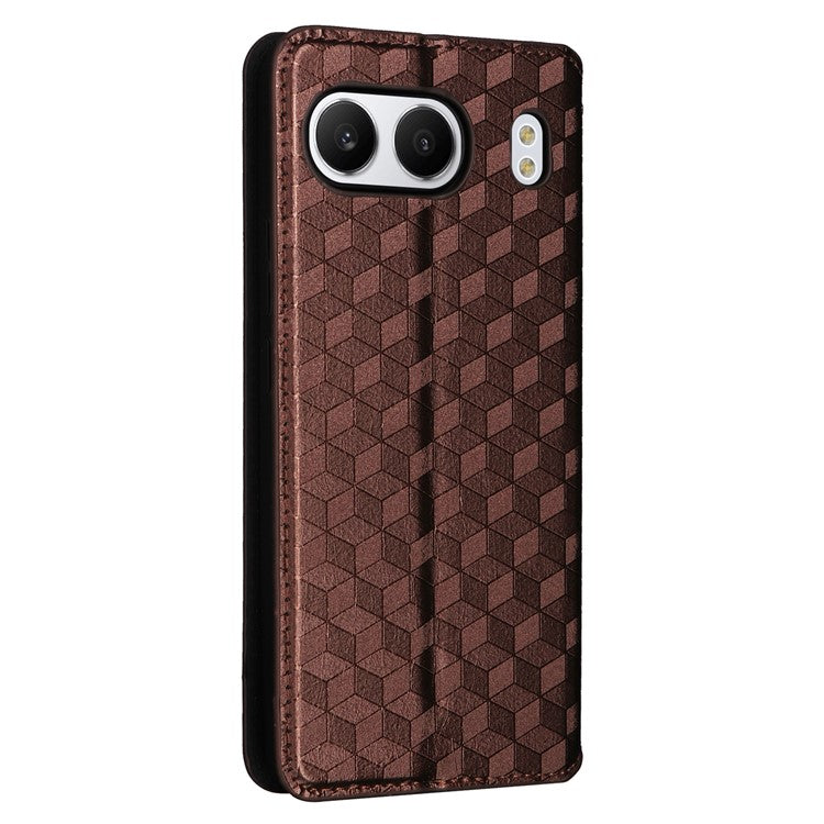 For OnePlus Nord 4 Wallet Case Rhombus Imprinted Leather Phone Cover - Brown