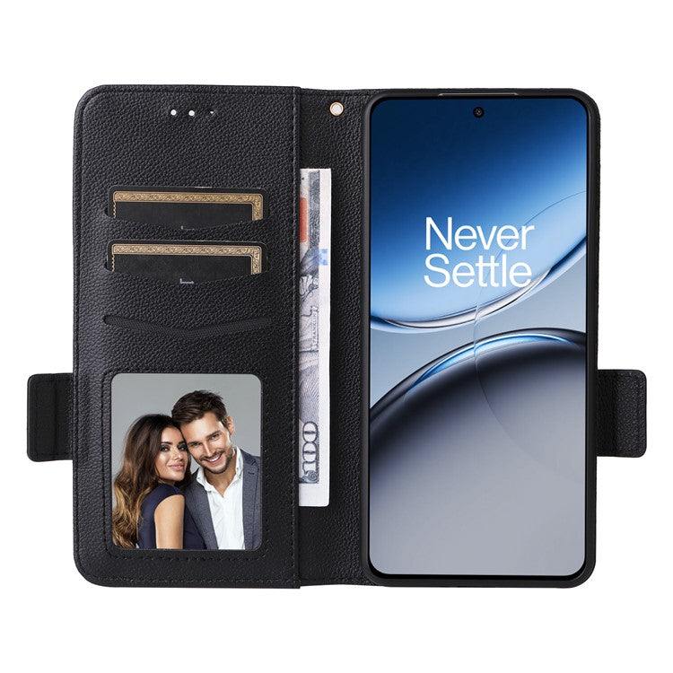 For OnePlus Nord 4 Case Litchi Texture PU Leather Wallet Flip Phone Cover - Black