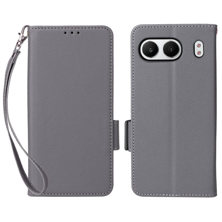 For OnePlus Nord 4 Case Litchi Texture PU Leather Wallet Flip Phone Cover - Grey