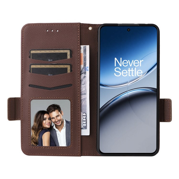 For OnePlus Nord 4 Case Litchi Texture PU Leather Wallet Flip Phone Cover - Brown