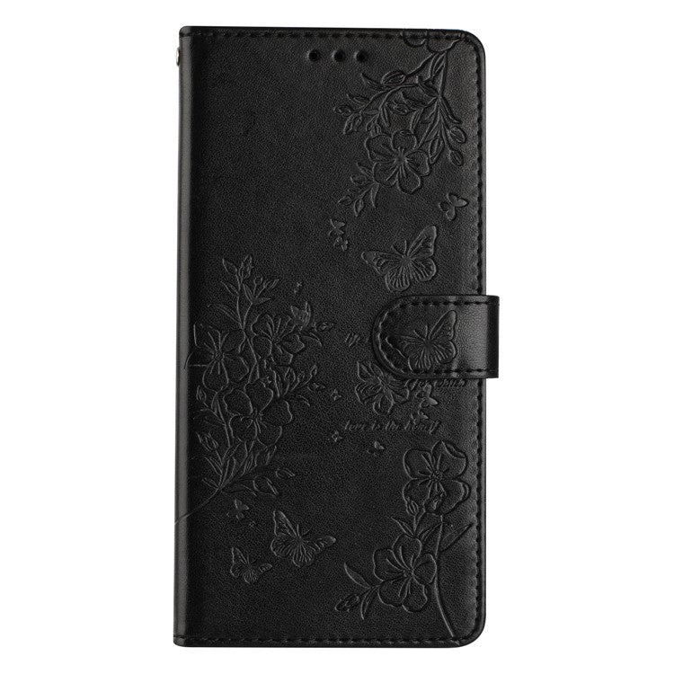 For Google Pixel 9 Pro  /  Pixel 9 Wallet Phone Case Butterfly Floral Imprint Leather Flip Cover - Black