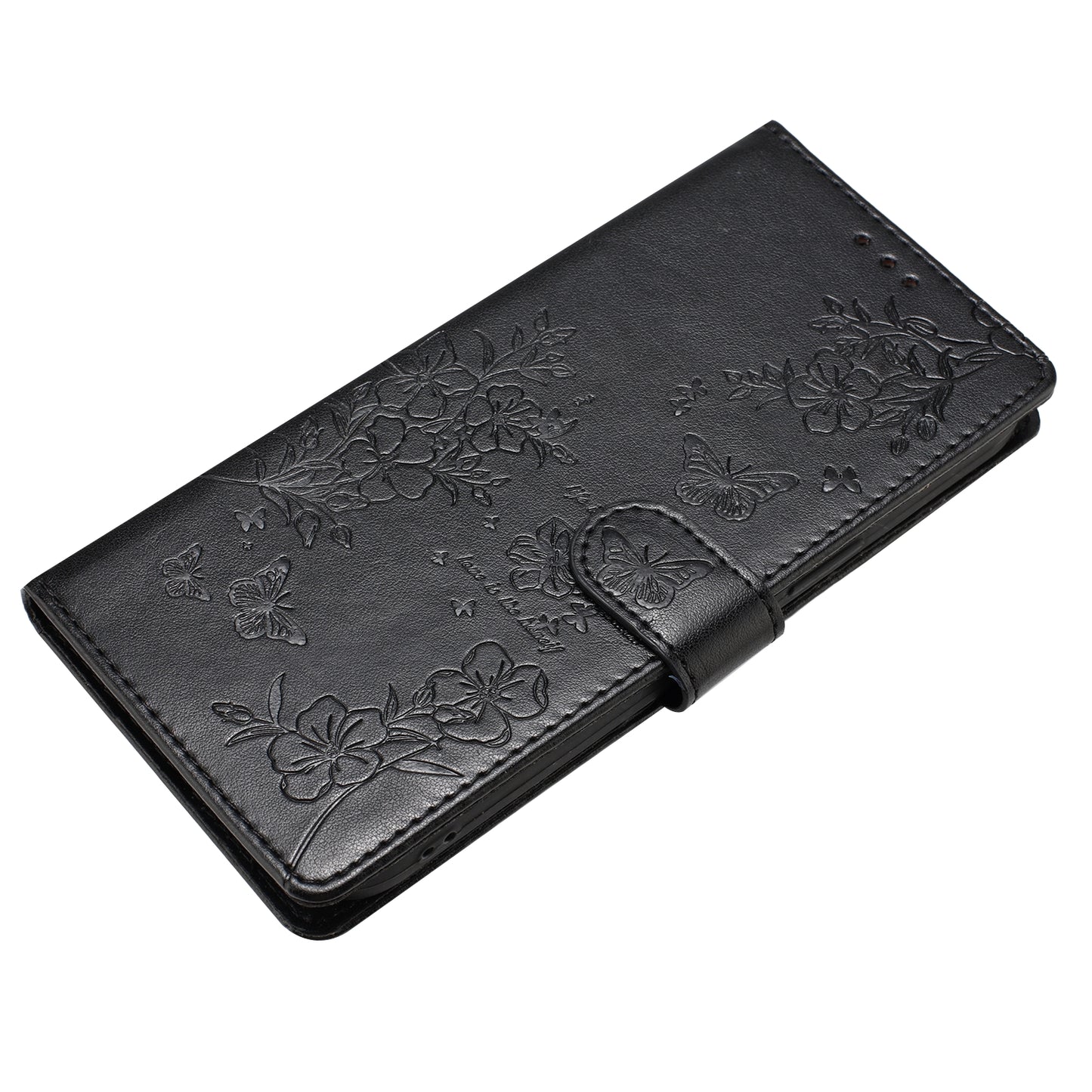 For Samsung Galaxy A16 5G / A16 4G Wallet Phone Case Butterfly Floral Imprint Leather Flip Cover - Black