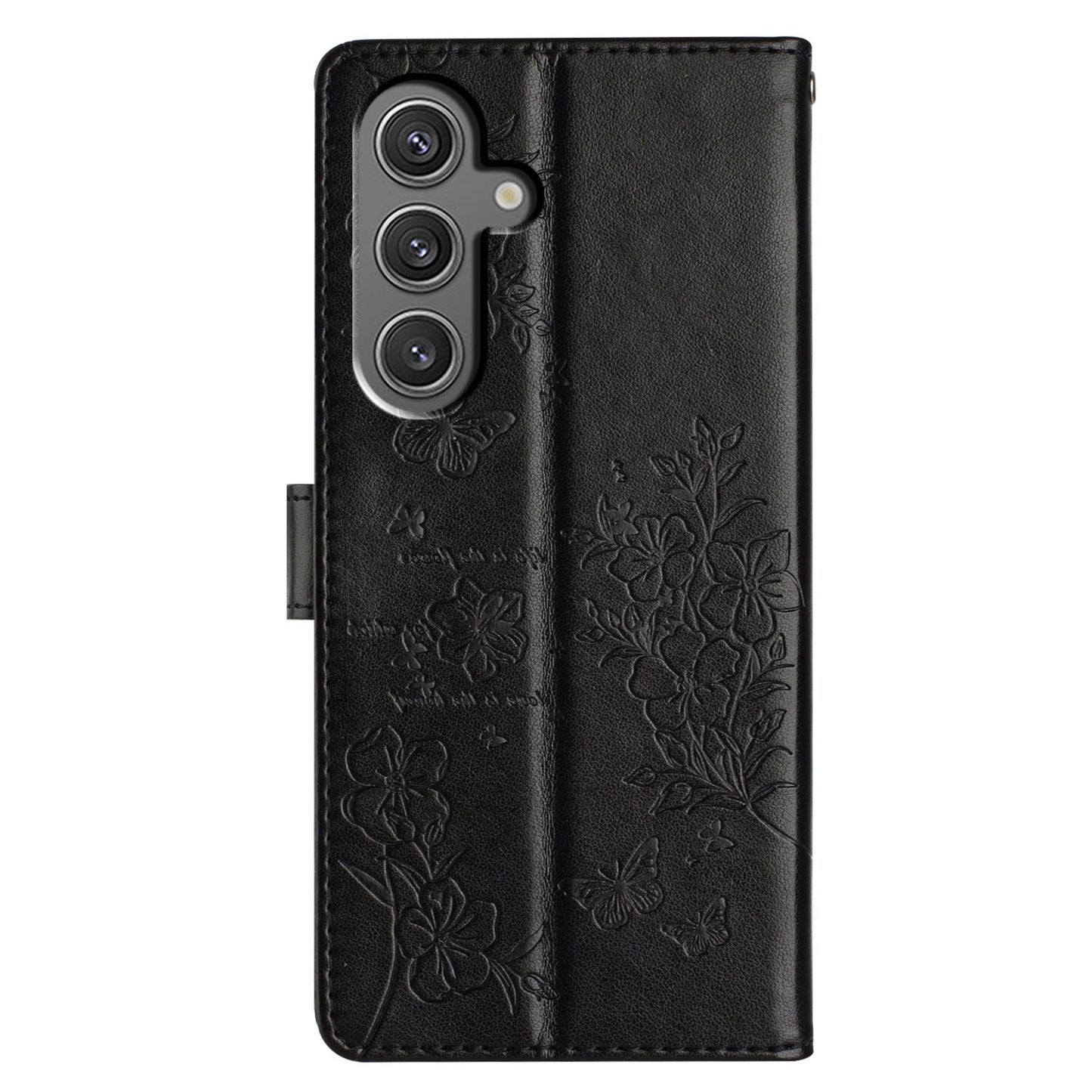 For Samsung Galaxy A16 5G / A16 4G Wallet Phone Case Butterfly Floral Imprint Leather Flip Cover - Black