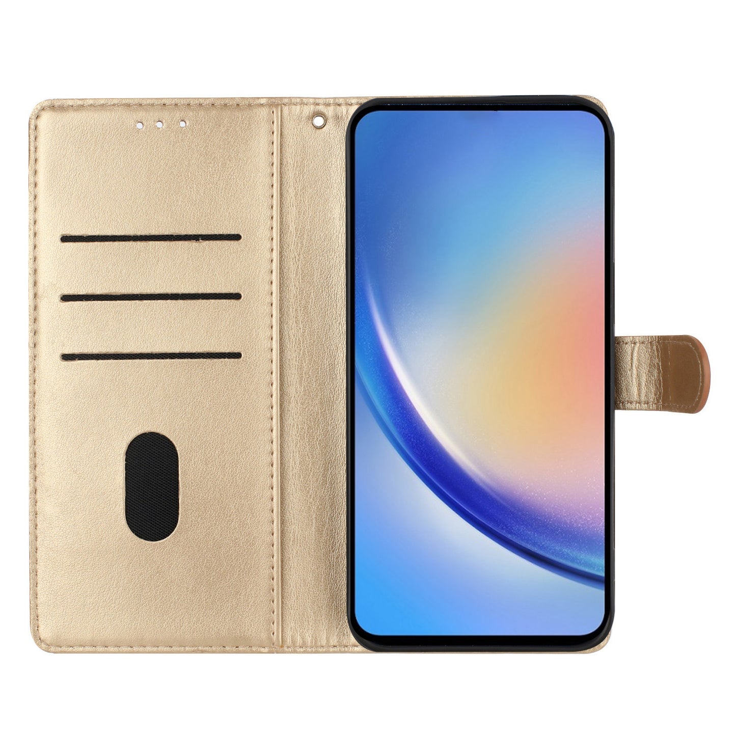 For Samsung Galaxy A16 5G / A16 4G Wallet Phone Case Butterfly Floral Imprint Leather Flip Cover - Gold