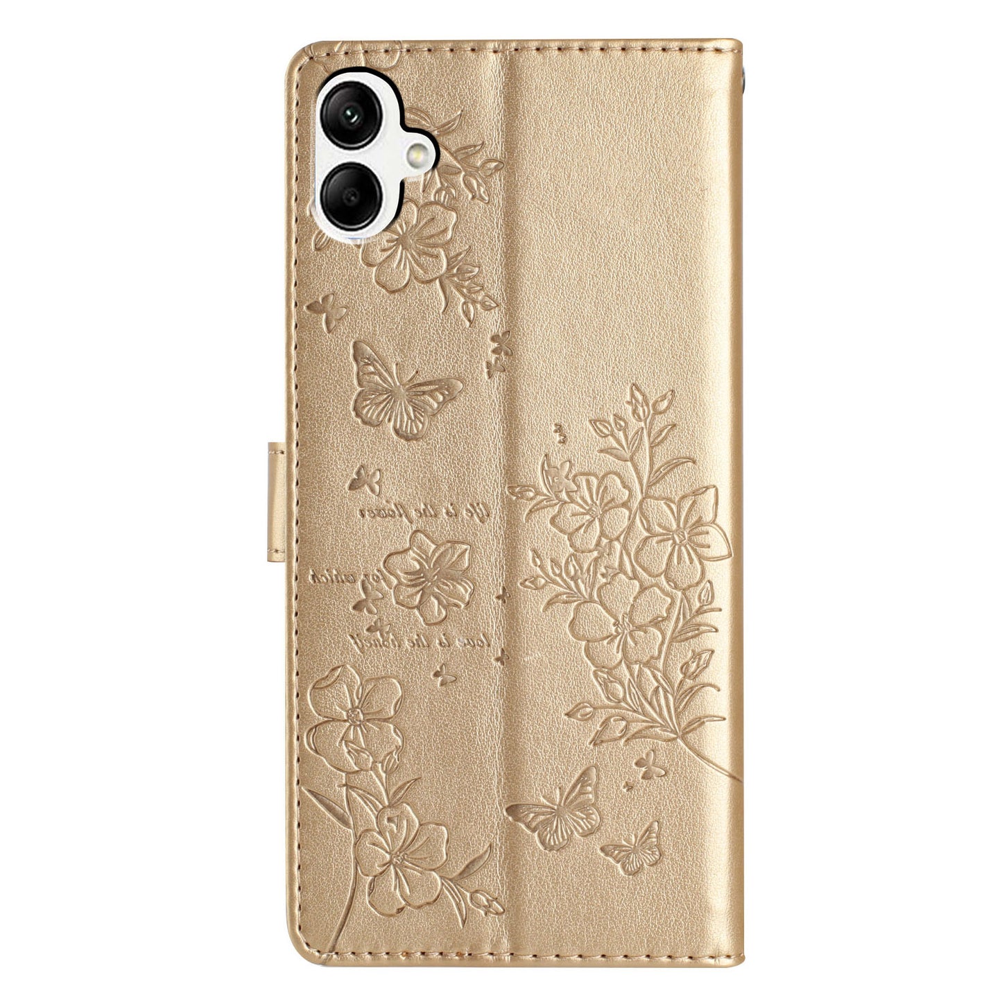 For Samsung Galaxy A06 Wallet Phone Case Butterfly Floral Imprint Leather Flip Cover - Gold