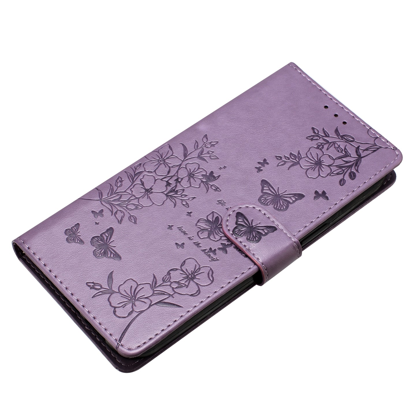 For Samsung Galaxy A06 Wallet Phone Case Butterfly Floral Imprint Leather Flip Cover - Purple