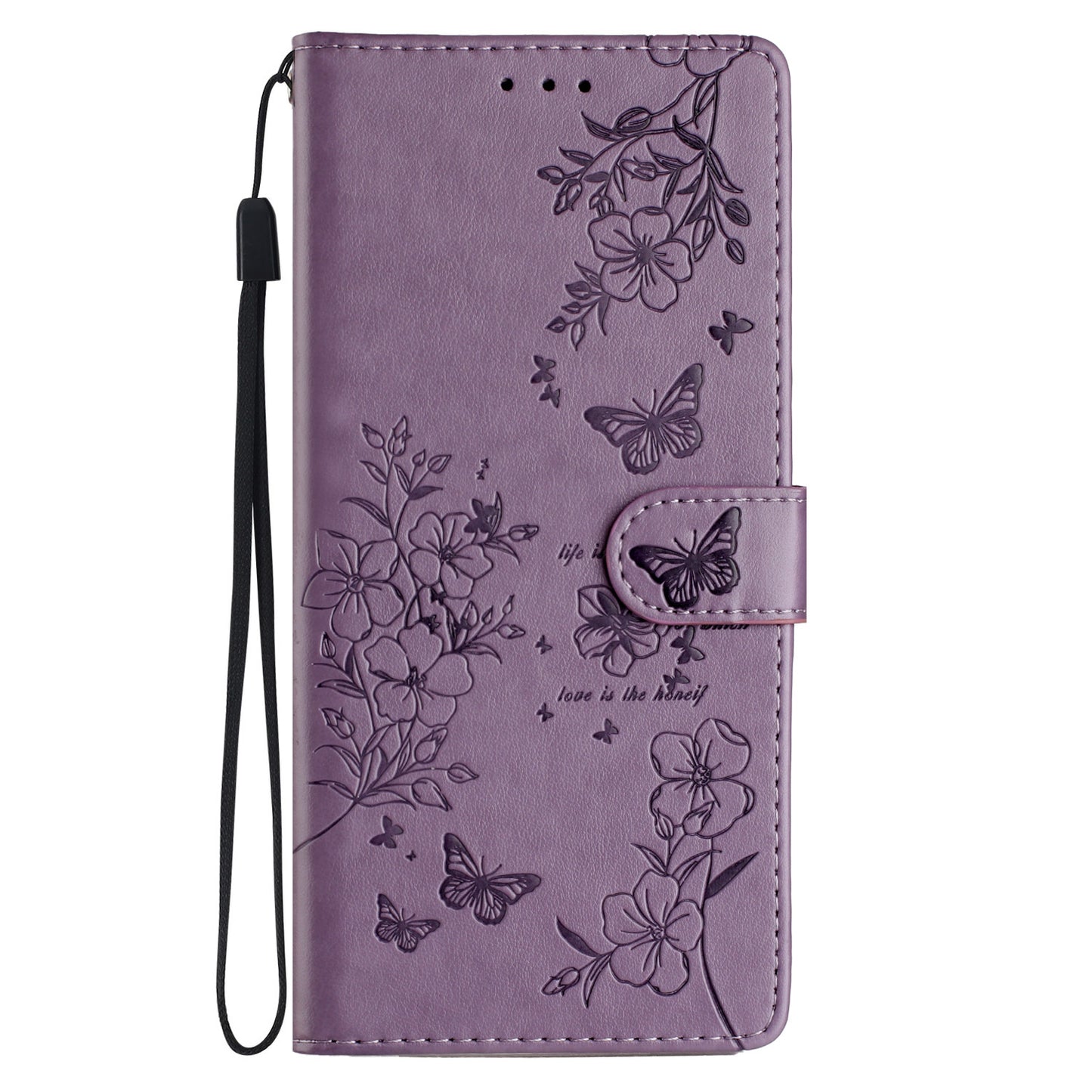 For Samsung Galaxy A06 Wallet Phone Case Butterfly Floral Imprint Leather Flip Cover - Purple