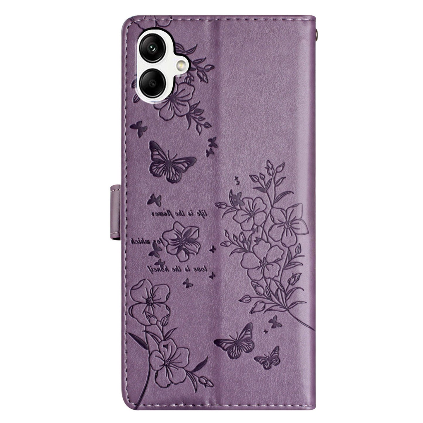 For Samsung Galaxy A06 Wallet Phone Case Butterfly Floral Imprint Leather Flip Cover - Purple