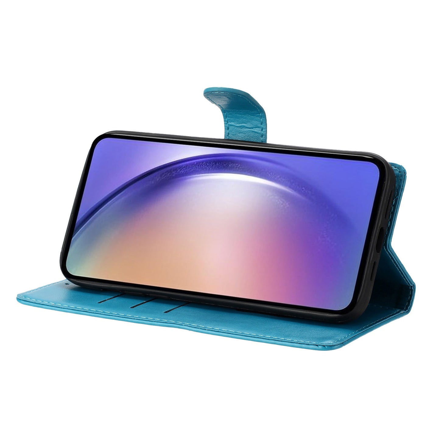 For Samsung Galaxy A06 Wallet Phone Case Butterfly Floral Imprint Leather Flip Cover - Blue