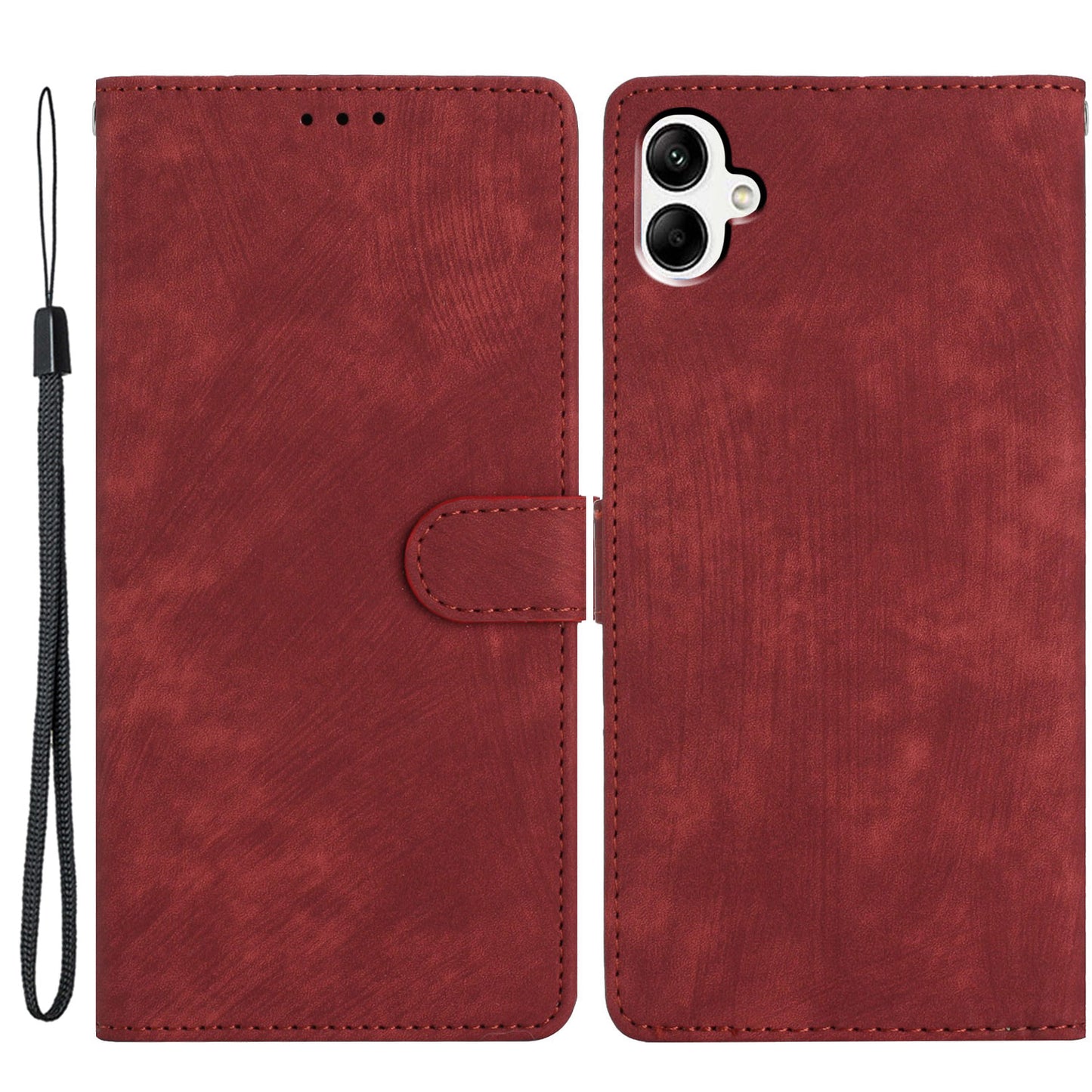 For Samsung Galaxy A06 Case with Card Clots Skin-touch PU Leather Phone Cover Stand - Red