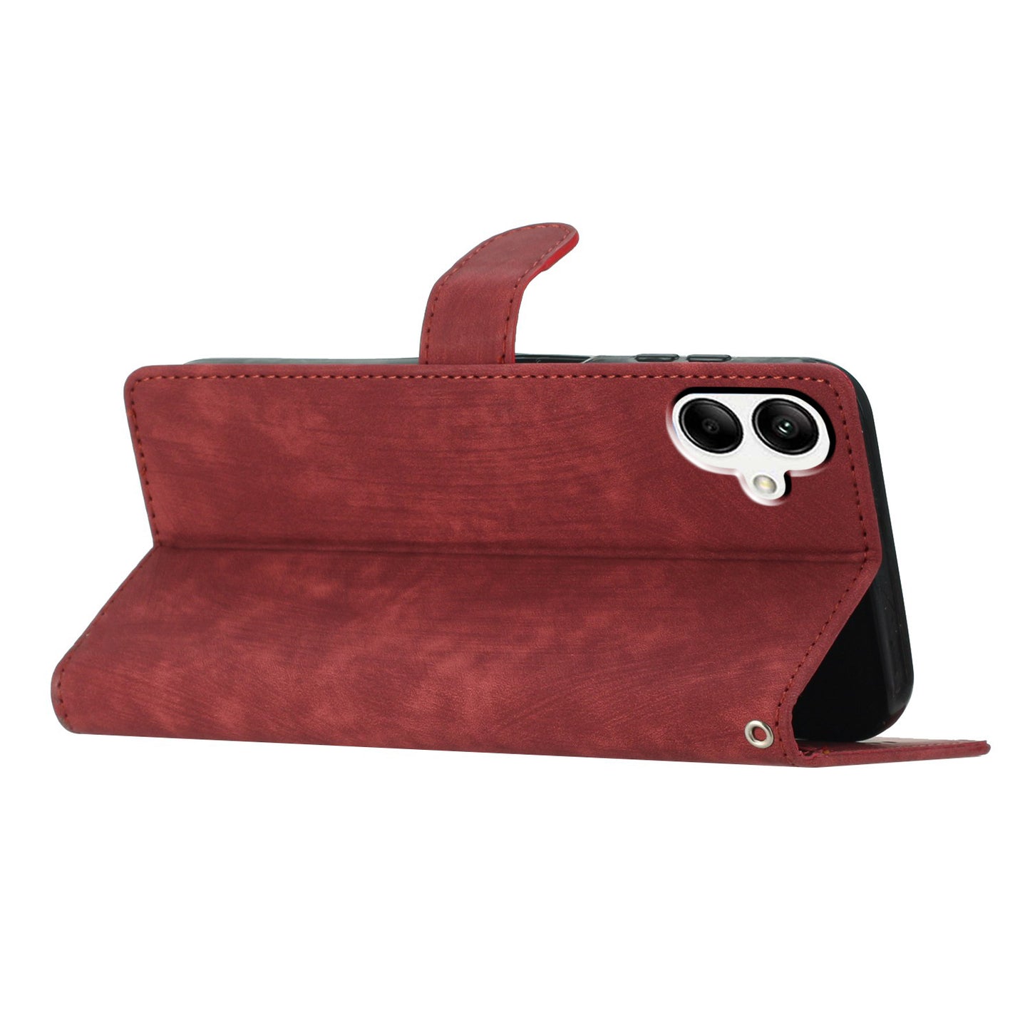 For Samsung Galaxy A06 Case with Card Clots Skin-touch PU Leather Phone Cover Stand - Red