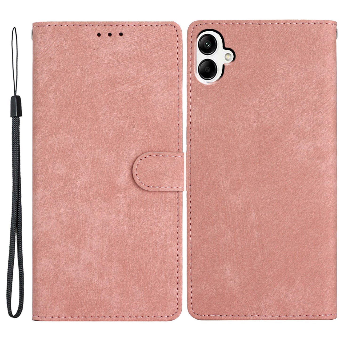 For Samsung Galaxy A06 Case with Card Clots Skin-touch PU Leather Phone Cover Stand - Rose Gold