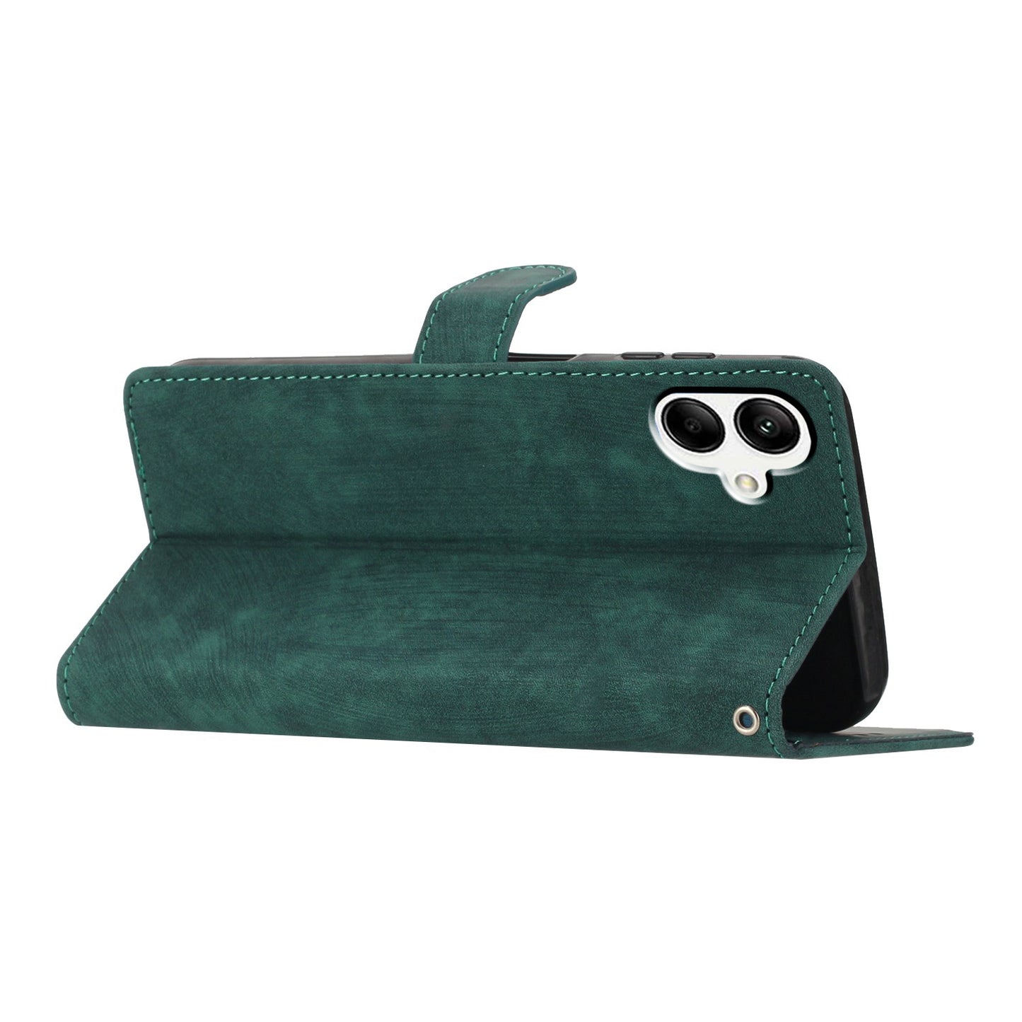 For Samsung Galaxy A06 Case with Card Clots Skin-touch PU Leather Phone Cover Stand - Green