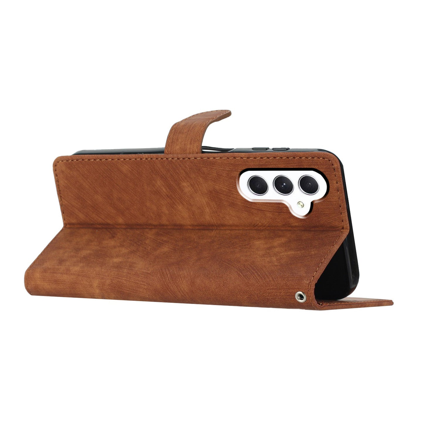 For Samsung Galaxy A16 5G / A16 4G Case with Card Clots Skin-Touch PU Leather Phone Cover Stand - Brown