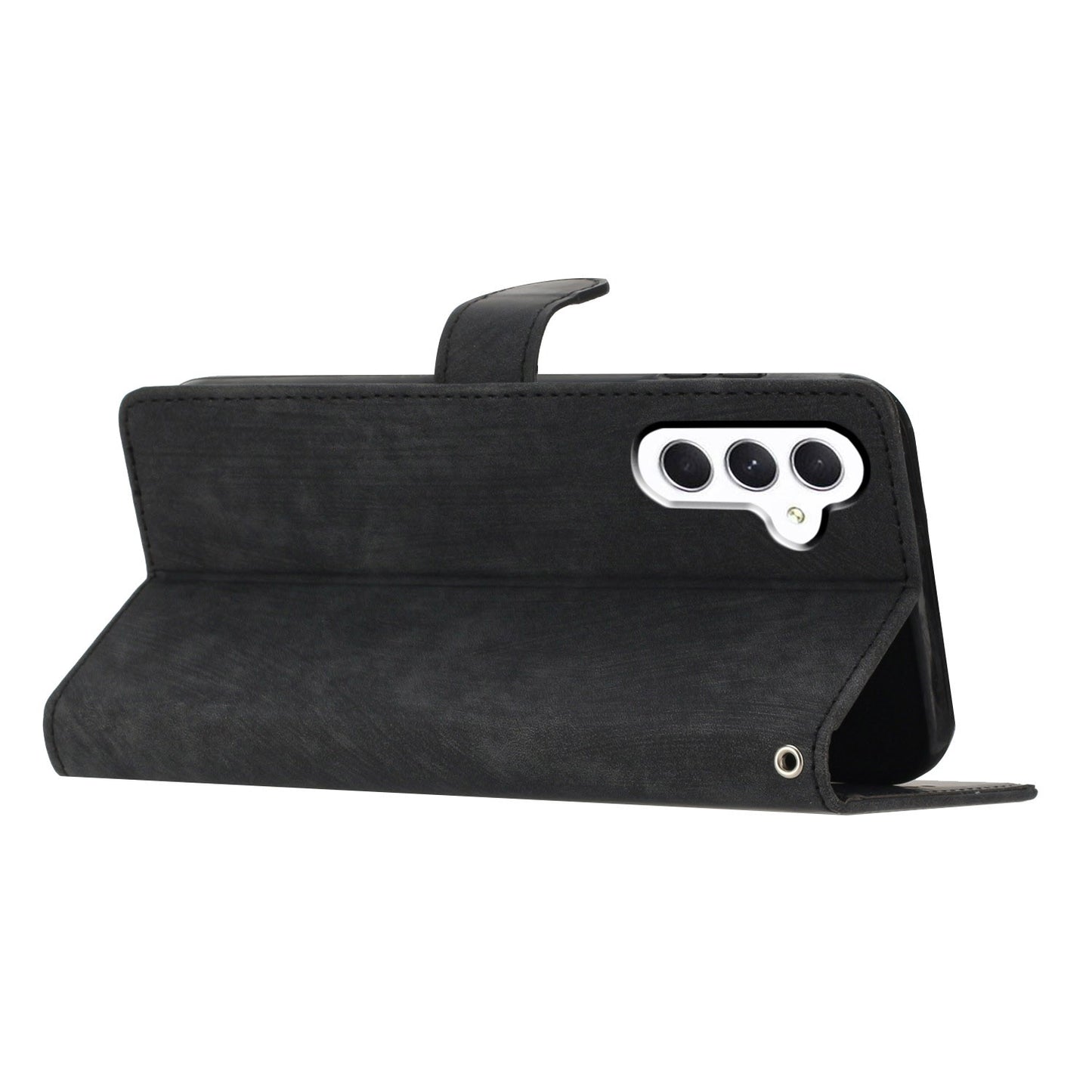 For Samsung Galaxy A16 5G / A16 4G Case with Card Clots Skin-Touch PU Leather Phone Cover Stand - Black