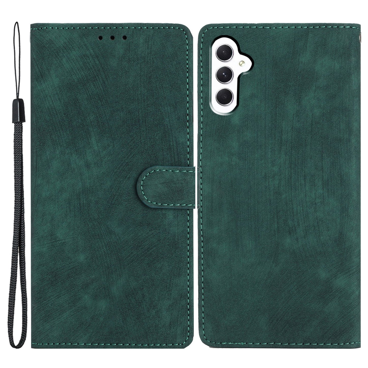 For Samsung Galaxy A16 5G / A16 4G Case with Card Clots Skin-Touch PU Leather Phone Cover Stand - Green