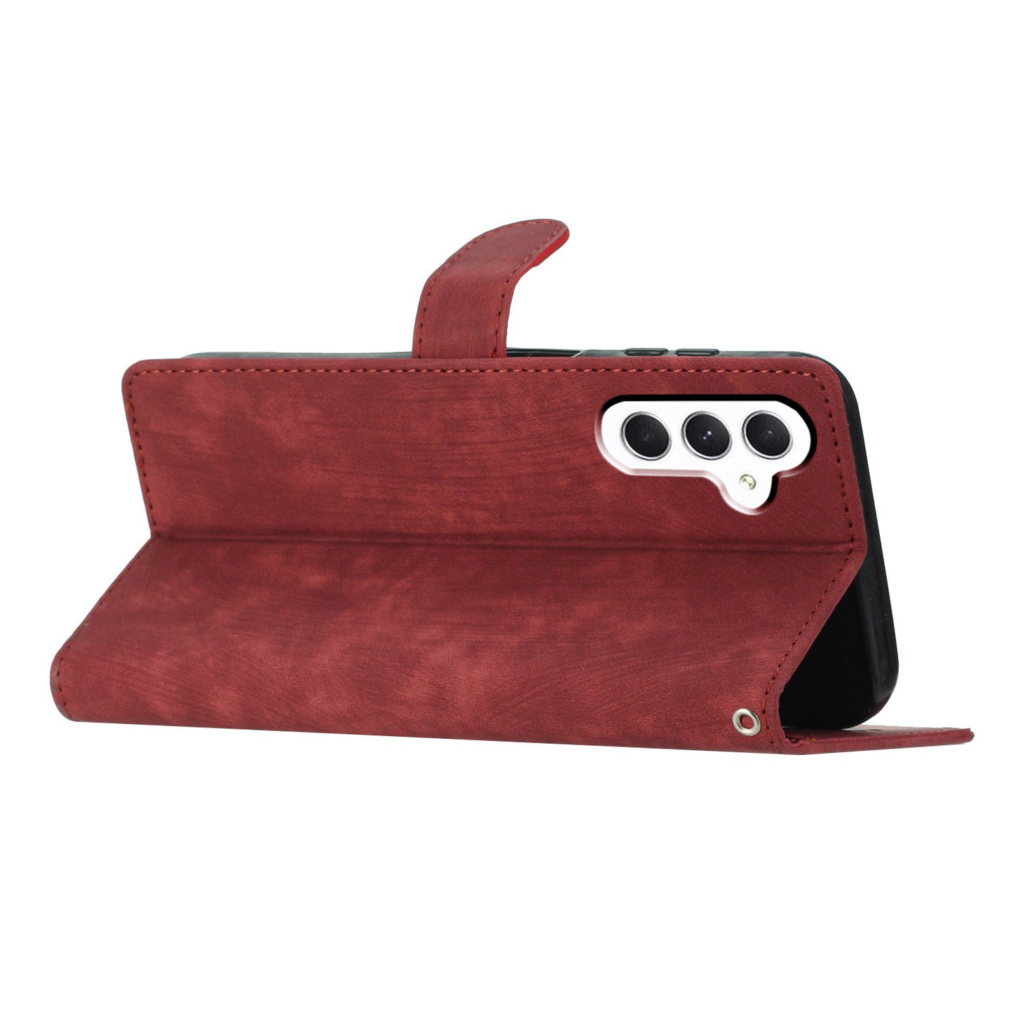 For Samsung Galaxy A16 5G / A16 4G Case with Card Clots Skin-Touch PU Leather Phone Cover Stand - Red