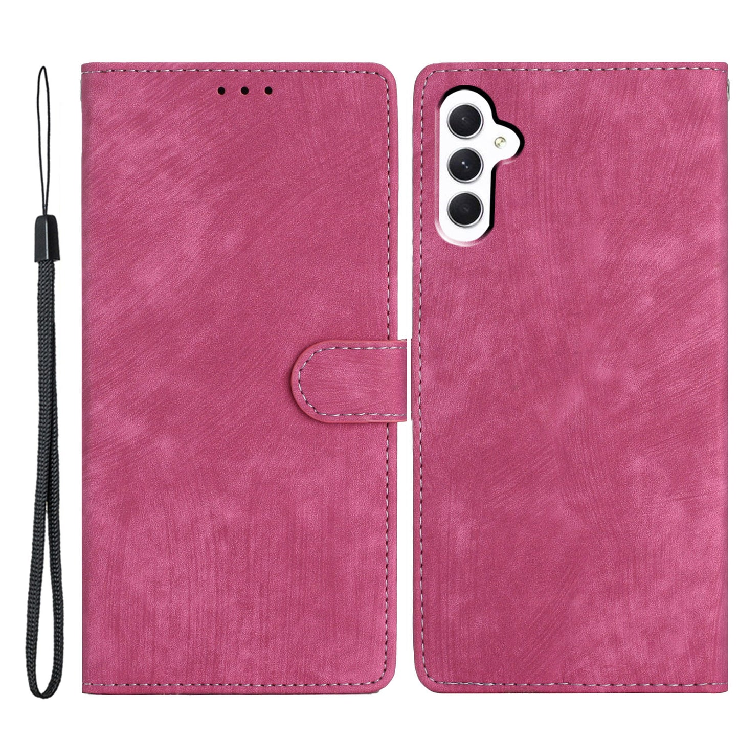 For Samsung Galaxy A16 5G / A16 4G Case with Card Clots Skin-Touch PU Leather Phone Cover Stand - Rose