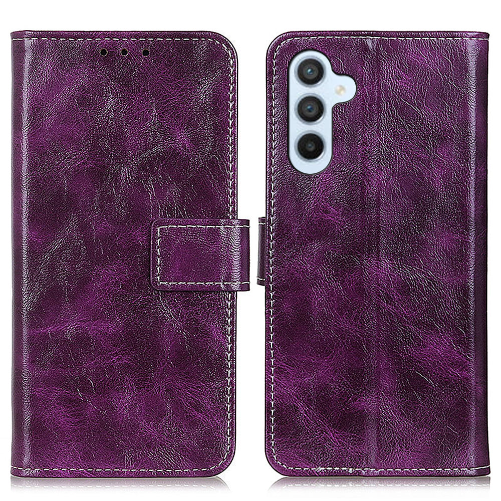 For Samsung Galaxy A16 5G / A16 4G Case Crazy Horse Texture Leather Phone Wallet Cover - Purple