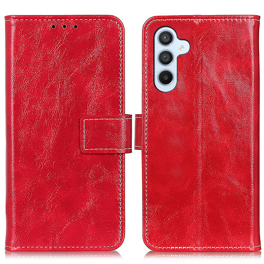 For Samsung Galaxy A16 5G / A16 4G Case Crazy Horse Texture Leather Phone Wallet Cover - Red