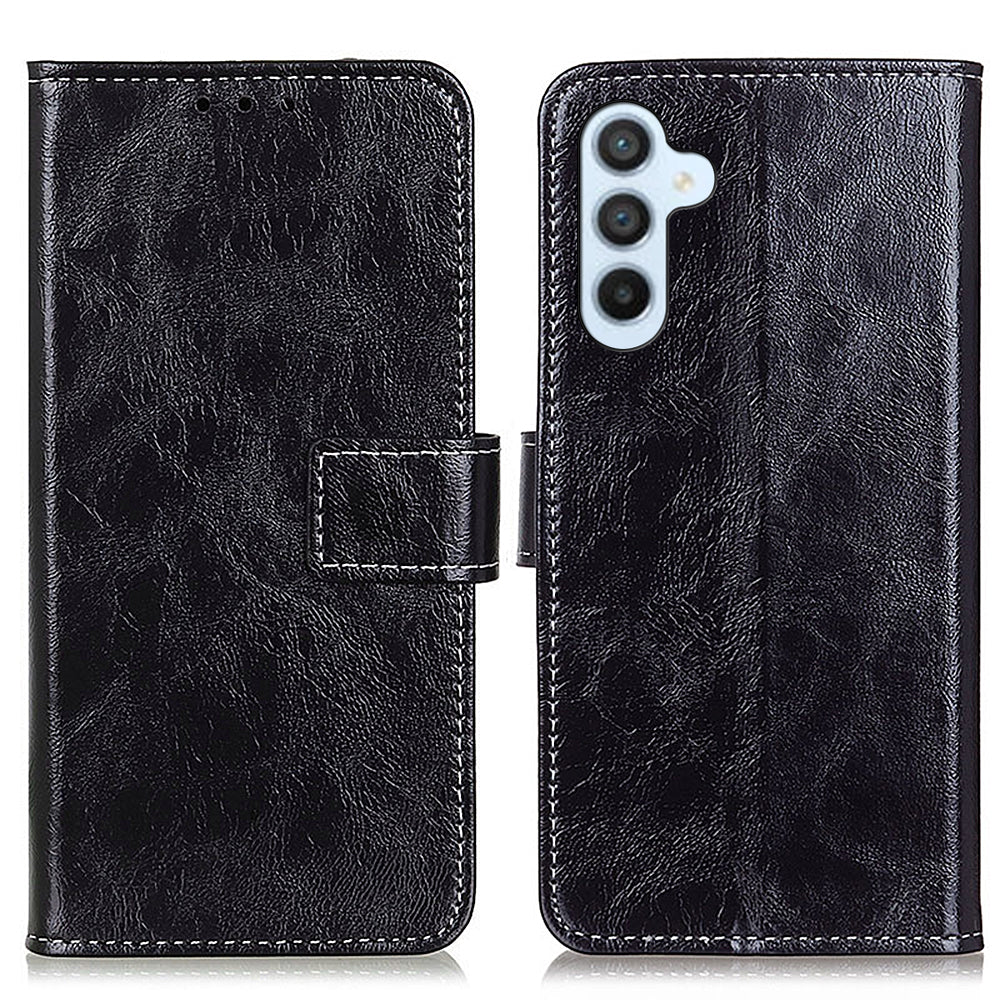 For Samsung Galaxy A16 5G / A16 4G Case Crazy Horse Texture Leather Phone Wallet Cover - Black
