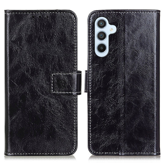 For Samsung Galaxy A16 5G / A16 4G Case Crazy Horse Texture Leather Phone Wallet Cover - Black