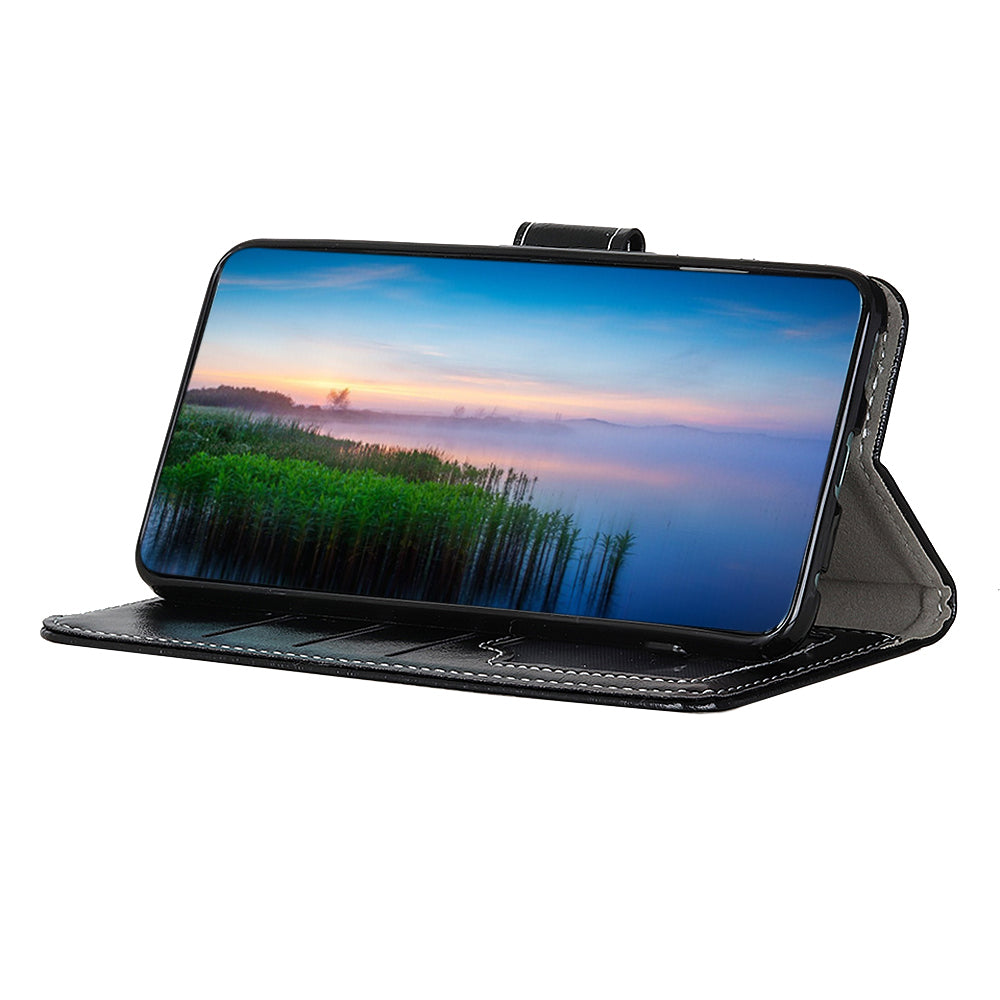 For Samsung Galaxy A16 5G / A16 4G Case Crazy Horse Texture Leather Phone Wallet Cover - Black