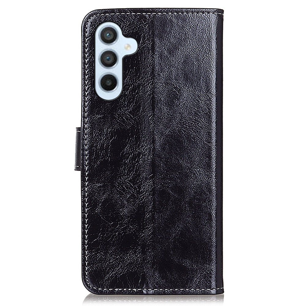 For Samsung Galaxy A16 5G / A16 4G Case Crazy Horse Texture Leather Phone Wallet Cover - Black