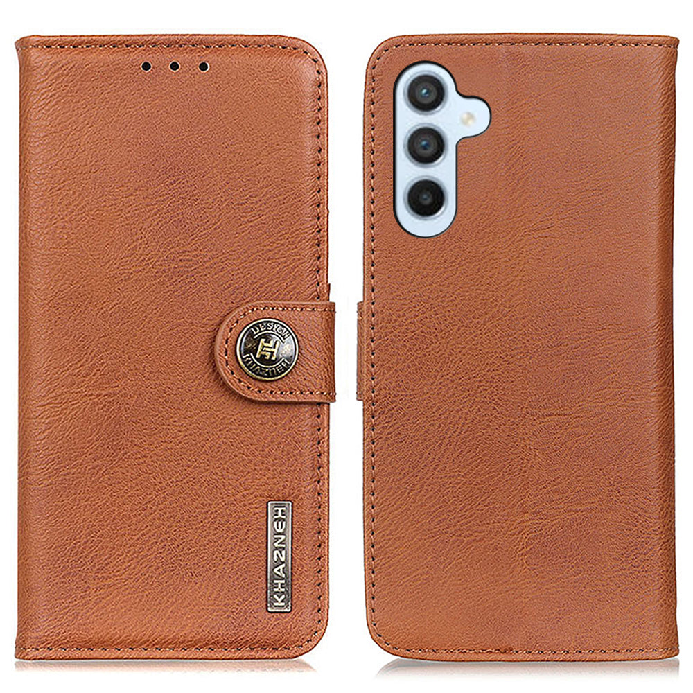 KHAZNEH For Samsung Galaxy A16 5G / A16 4G Wallet Case Cowhide Texture Leather Flip Phone Cover - Brown