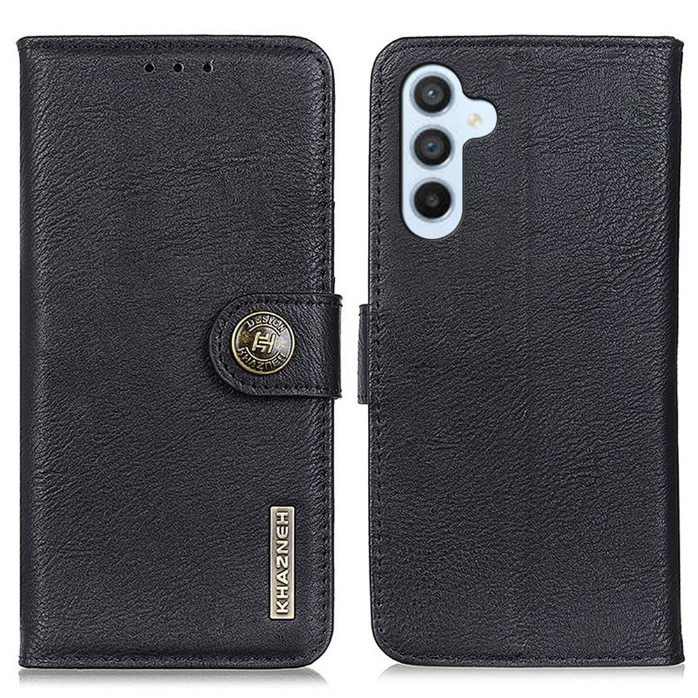 KHAZNEH For Samsung Galaxy A16 5G / A16 4G Wallet Case Cowhide Texture Leather Flip Phone Cover - Black