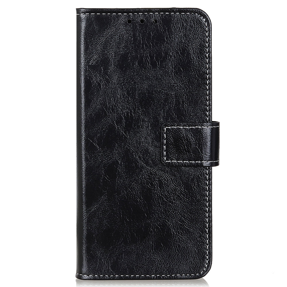 For Samsung Galaxy A06 Case Crazy Horse Texture Leather Phone Wallet Cover - Black