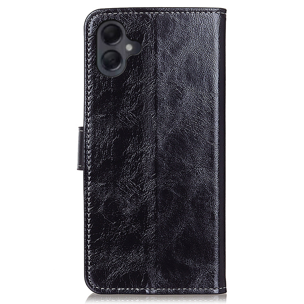 For Samsung Galaxy A06 Case Crazy Horse Texture Leather Phone Wallet Cover - Black