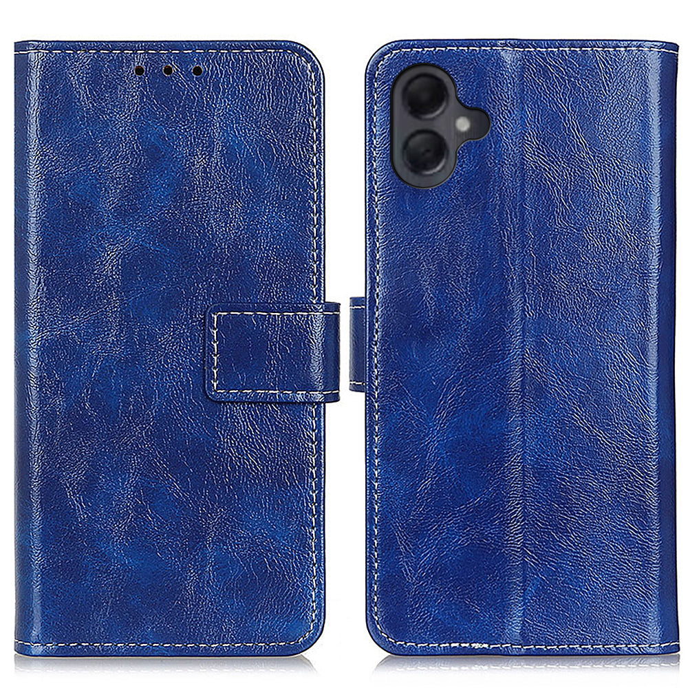 For Samsung Galaxy A06 Case Crazy Horse Texture Leather Phone Wallet Cover - Blue