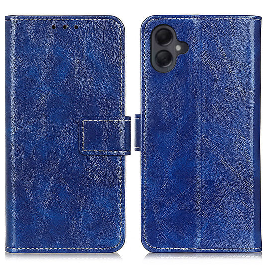 For Samsung Galaxy A06 Case Crazy Horse Texture Leather Phone Wallet Cover - Blue