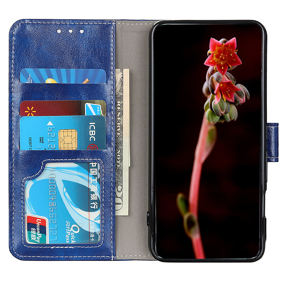 For Samsung Galaxy A06 Case Crazy Horse Texture Leather Phone Wallet Cover - Blue