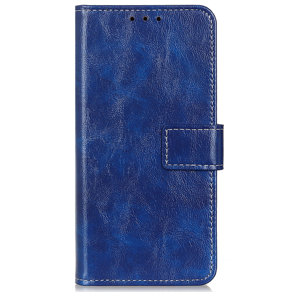 For Samsung Galaxy A06 Case Crazy Horse Texture Leather Phone Wallet Cover - Blue