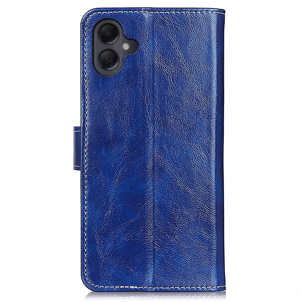For Samsung Galaxy A06 Case Crazy Horse Texture Leather Phone Wallet Cover - Blue